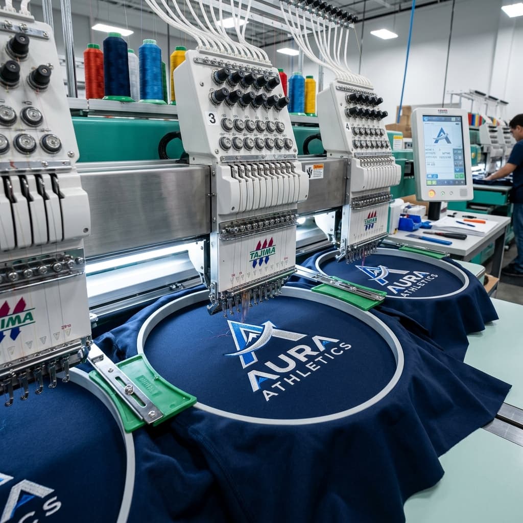 Apparel production stage 06: Embroidery - Placement and sew-out approval